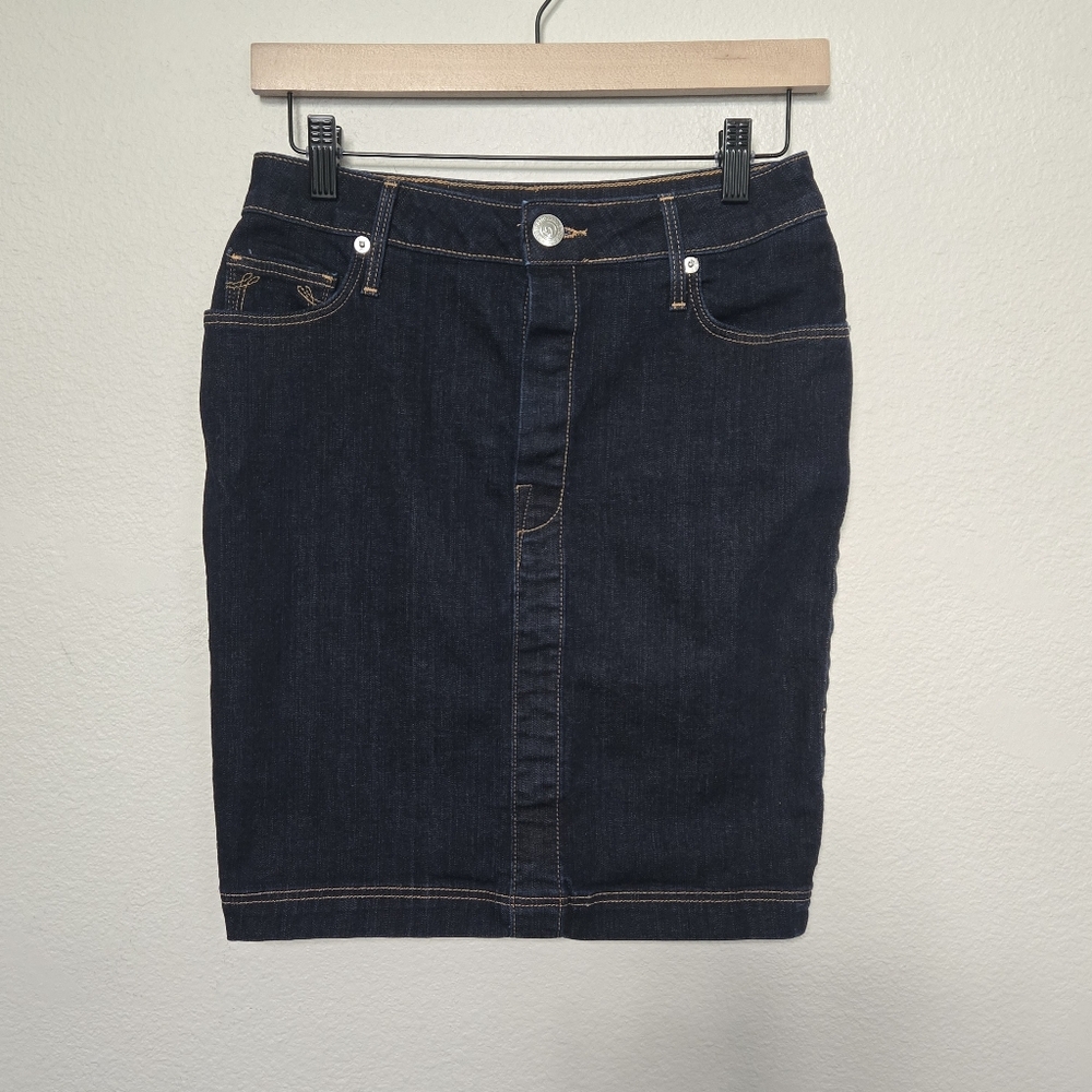 True Religion Auburn Dark Blue Denim Pencil Skirt Size 25 Womens